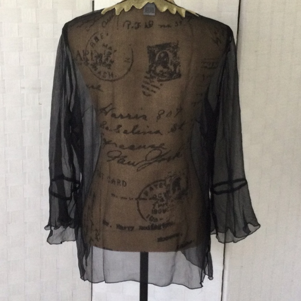 WD.NY Women’s Sheer Silk Black & Gold Blouse Sz 10 hand wash #259## - Picture 3 of 7